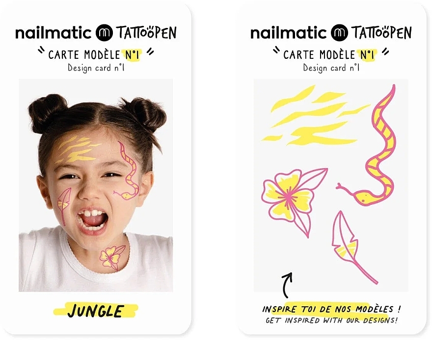 Temporary Tattoo Set - Nailmatic Tattoopen Duo Set Jungle (pen/2x2.5g + kards/4pcs) — photo N4