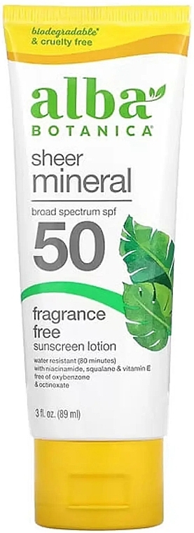 Mineral Sunscreen Lotion SPF 50, fragrance-free - Alba BotanicaSheer Mineral Sunscreen Lotion SPF 50 — photo N1