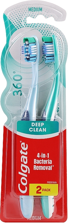 Toothbrush 360, medium, 1+1 blue and green - Colgate — photo N2