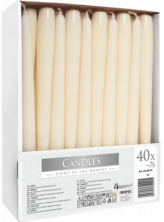 Table Candles Set 245x30mm, 40 pcs, ecru - Bispol — photo N1