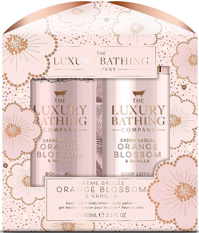 Bundle - Grace Cole The Luxury Bathing Creme Brulee, Orange Blossom & Vanilla Glamorous Glow Set (b/lot/100ml+sh/gel/100ml+sponge/1pcs) — photo N1