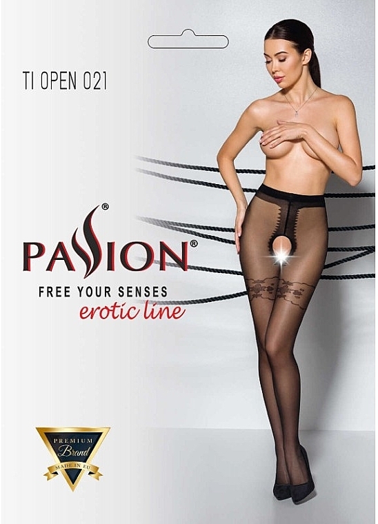 Erotic Tights with Cutout 'Tiopen' 021, 20 Den, black - Passion — photo N1