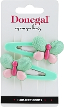 Fragrances, Perfumes, Cosmetics Hair Clips FA-5607, green with butterflies, 2 pcs - Donegal