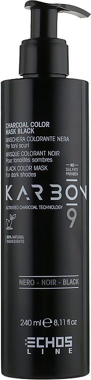 Activated Charcoal Mask for Dark Hair - Echosline Karbon 9 Charcoal Color Mask Black — photo N1