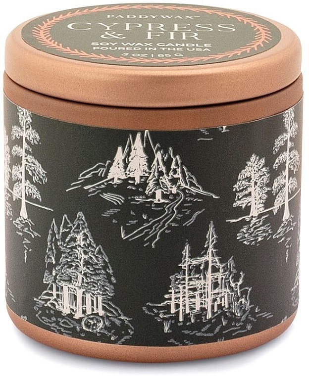 Scented Candle in Jar 'Cypress & Fir' - Paddywax Cypress & Fir Copper Tin Candle Green With White Toile Pattern — photo N1