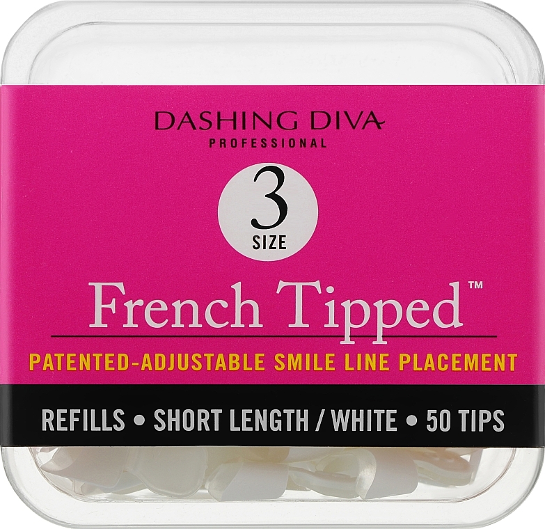 Short Nail Tips "French" - Dashing Diva French Tipped Short White 50 Tips (Size 3) — photo N2