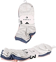 Short Women Socks, 3 pairs, gray/pink/blue - Moraj — photo N2