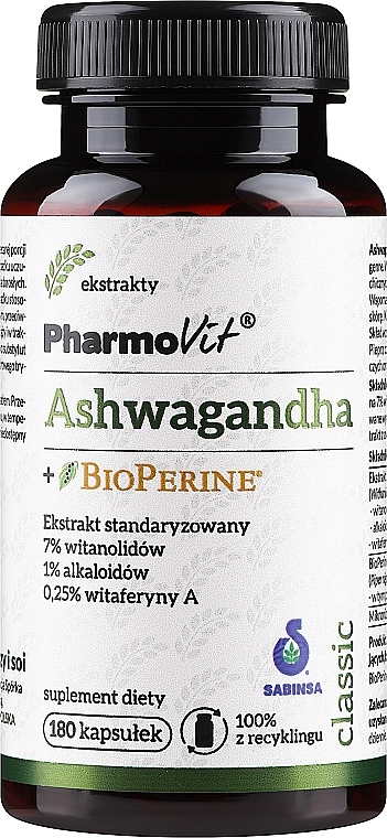 Ashwagandha+BioPerine Dietary Supplement - Pharmovit Ashwagandha + BioPerine — photo N1