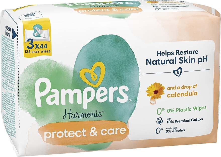 Calendula Baby Wipes, 132 pcs. - Pampers Harmonie Protect&Care Baby Wipes — photo N3