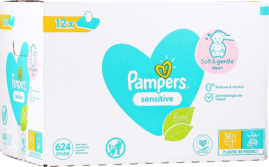 Baby Wet Wipes with Lid "Sensitive", 12x52 pcs - Pampers — photo N1
