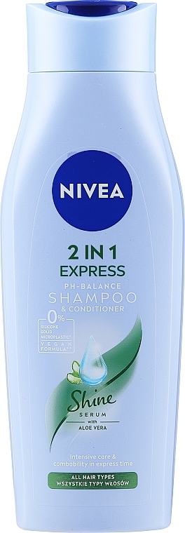 2in1 Hair Shine Shampoo & Conditioner with Aloe Vera - Nivea 2in1 Express Shine Serum Aloe Vera Shampoo & Conditioner — photo N1