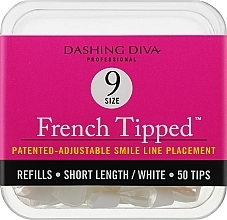 Short Nail Tips "French" - Dashing Diva French Tipped Short White 50 Tips (Size 9) — photo N1