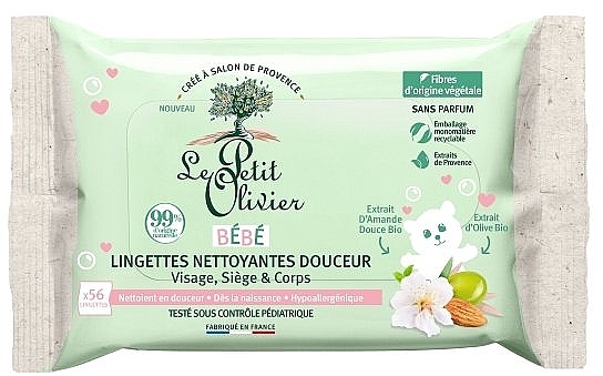 Gentle Cleansing Wipes, 56 pcs - Le Petit Olivier Gentle Cleansing Wipes Face, Seat & Body — photo N1