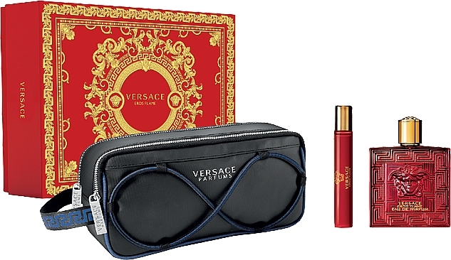 Versace Eros Flame - Set (edp/100ml + edp/mini/10ml + bag/1pc) — photo N1