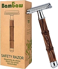 Reusable Razor with Bamboo Handle & Refill Blade - Bambaw Bamboo Safety Razor Slim Silver — photo N1