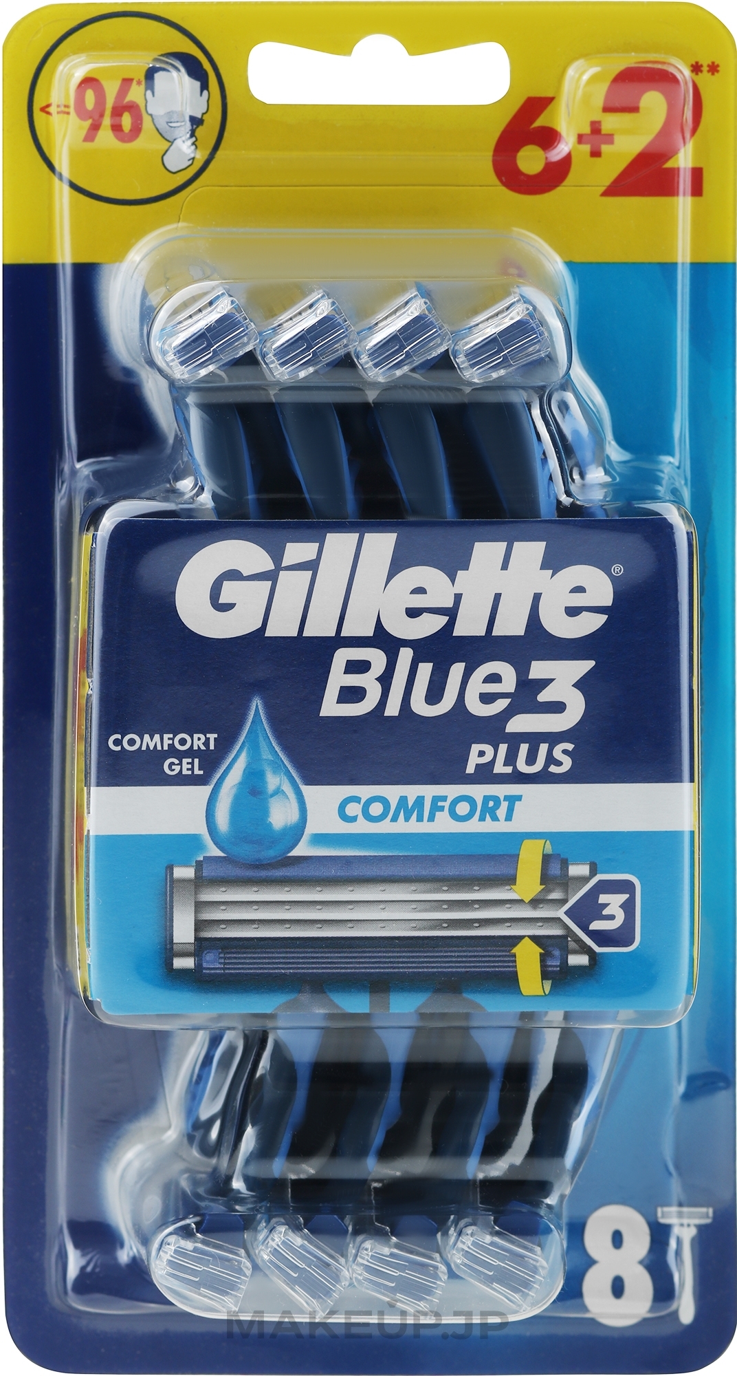 Disposable Shaving Razor Set, 6+2 pcs - Gillette Blue 3 Comfort — photo 8 szt.