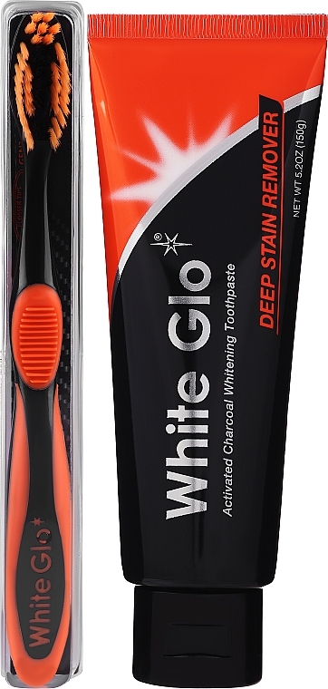 Set with Orange Toothpaste - White Glo Charcoal Deep Stain Remover Toothpaste (toothpaste/150ml + toothbrush) — photo N5