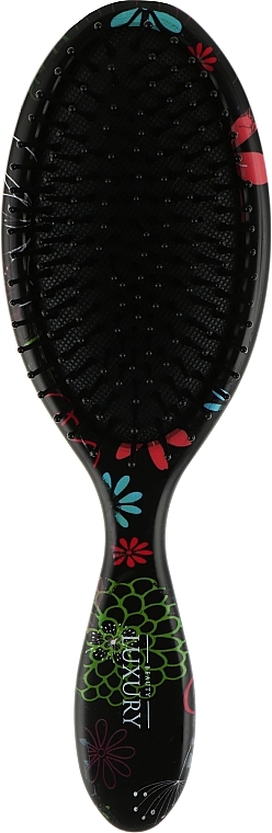 Massage Hair Brush, HB-08-06, black with flowers - Beauty LUXURY — photo N1