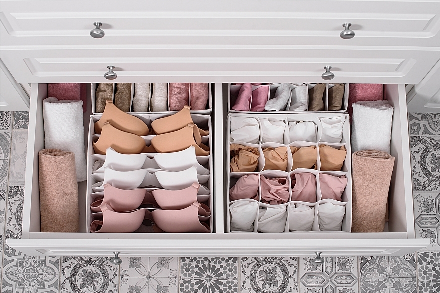 Storage Organiser with 6 Compartments 'Home', white 30x30x10 cm - MAKEUP Drawer Underwear Organizer White — photo N18