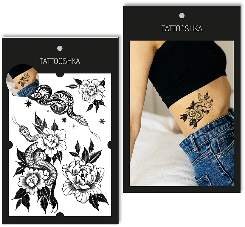 Temporary Tattoo "Snakes in Flowers" - Tattooshka — photo N2