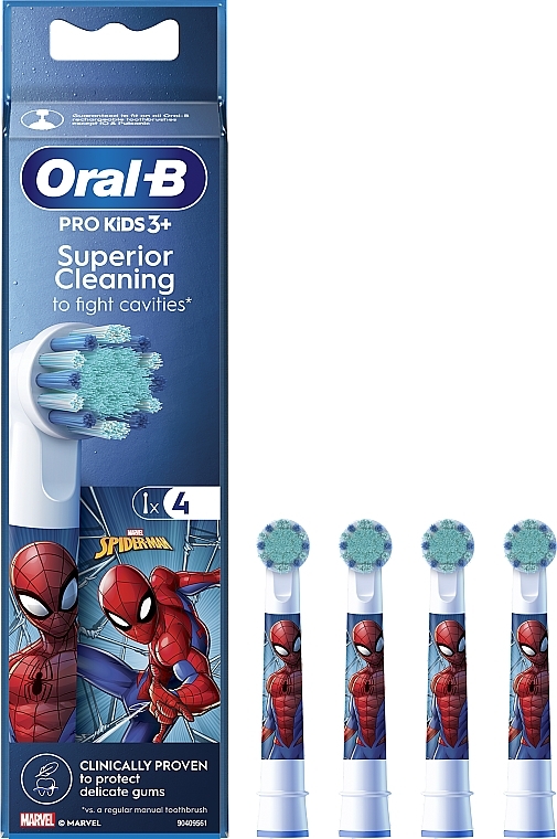 Replacement Toothbrush Head for Kids, Spiderman, 4 pcs - Oral-B Pro Kids 3+ — photo N2