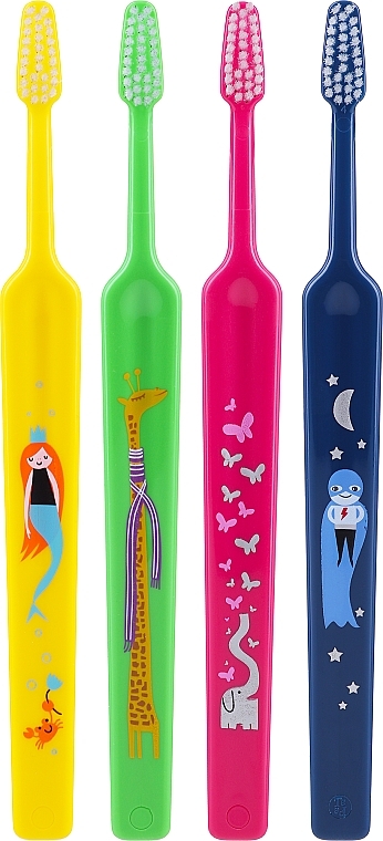 Kids Toothbrushes, yellow+green+red+blue - TePe Kids Extra Soft — photo N1