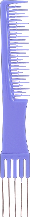 Hair Styling Comb with Metal Fork, blue - Inter-Vion — photo N1
