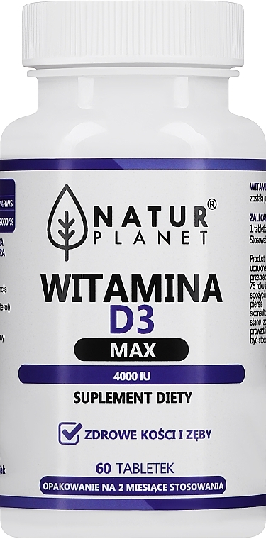 Vitamin D3 MAX 4000IU, Tablets - Natur Planet Vitamin D3 4000IU — photo N2