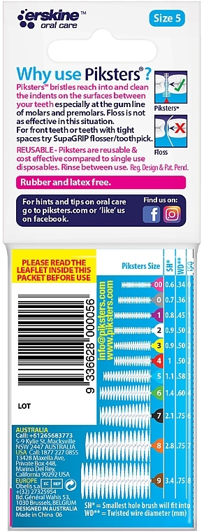 Interdental Brushes 5, blue, 10 pcs. - Piksters Interdental Brushes Blue Size 5 — photo N2