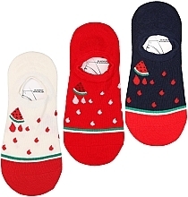 Women Low Socks 'Watermelon', 3 pairs, red/dark blue/ecru - Moraj — photo N1