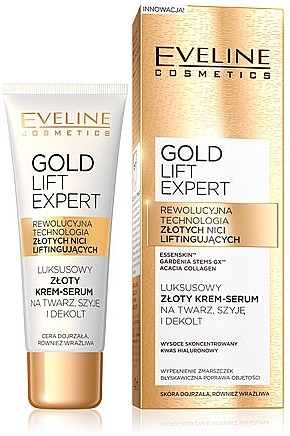 Face, Neck & Decollete Cream Serum - Eveline Cosmetics Gold Lift Expert — photo N1