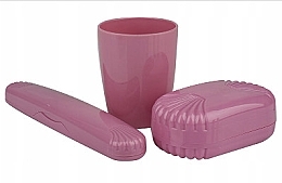 Fragrances, Perfumes, Cosmetics Travel Set, pink - Sanel Comfort II (cup1/pcs + toothbr/case/1pcs + soap/case/1pcs)