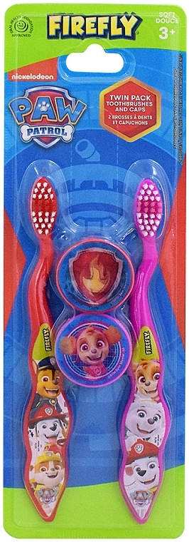 Kids Toothbrush Set with Caps, 2 pcs - Firefly Paw Patrol Twin Pack Toothbrush & Cap — photo N1
