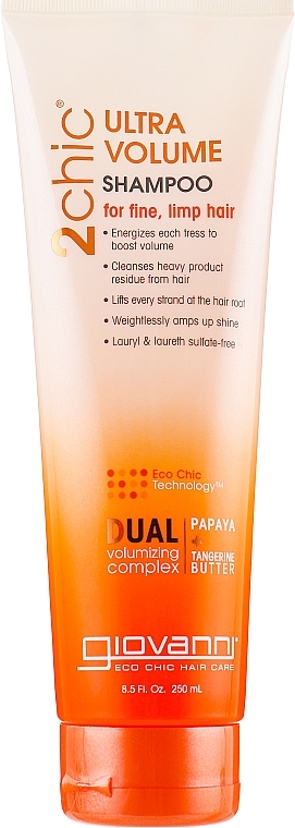 Volumizing Shampoo with Mandarine and Papaya Oil - Giovanni 2 Chic Ultra-Volume TanGerine Papaya Butter — photo N1