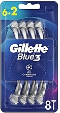 Disposable Shaving Razor Set, 6+2 pcs - Gillette Blue3 Comfort Football — photo N1