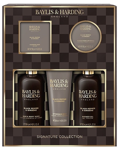 Set, 5 products - Baylis & Harding Black Pepper & Ginseng Men's Perfect Grooming Pack Gift Set — photo N1