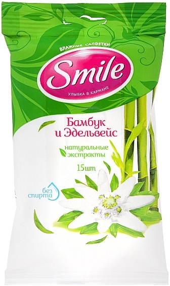 Bamboo & Edelweiss Wet Wipes, 15pcs - Smile Ukraine — photo N2