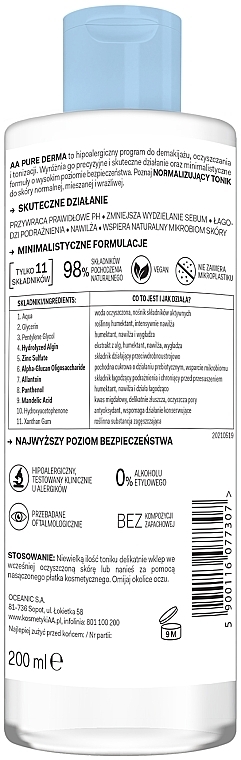 Normalizing Face Tonic - AA Pure Derma — photo N5