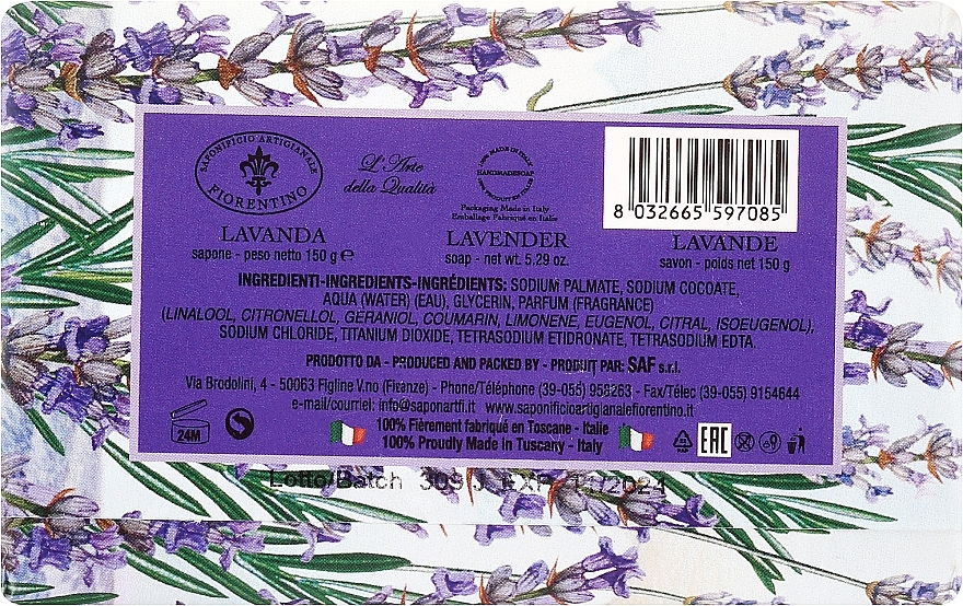 Natural Soap "Lavender" - Saponificio Artigianale Fiorentino Masaccio Lavender Soap — photo N8