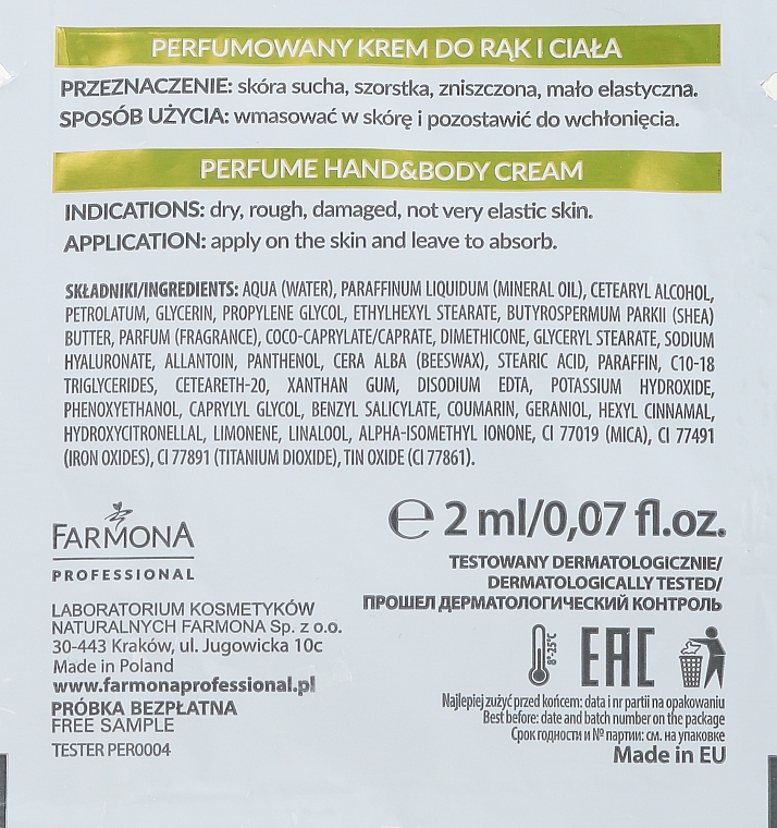 Perfumed Hand & Body Cream - Farmona Professional Perfume Hand&Body Cream Gold (sample) — photo N6