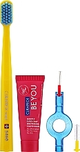 Oral Hygiene Travel Kit, pink - Curaprox Be You (tbr/1szt + paste/10ml + 2xbrush/1szt + acc + bag) — photo N2