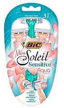 Women Single-use Razor, 3 pcs - Bic Miss Soleil 3 Sensitive Aqua Colors — photo N1