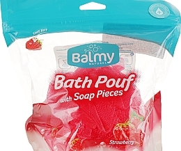 Travel Sponge with Soap Pieces with Strawberry Extract - Balmy Naturel Bath Pouf With Saop Pieces — photo N1