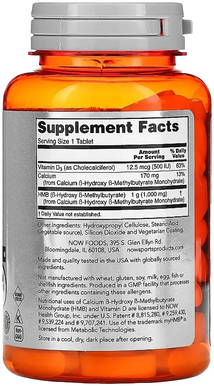 Dietary Supplement 'Hydroxymethylbutyrate' 1000 mg - Now Foods Sports Recovery HMB Double Strength — photo N2