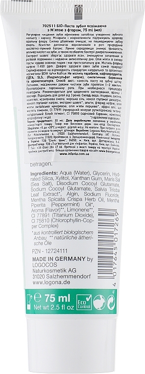 Refreshing BIO Toothpaste with Mint & Fluoride - Logona Oral Hygiene Products Toothpaste — photo N2