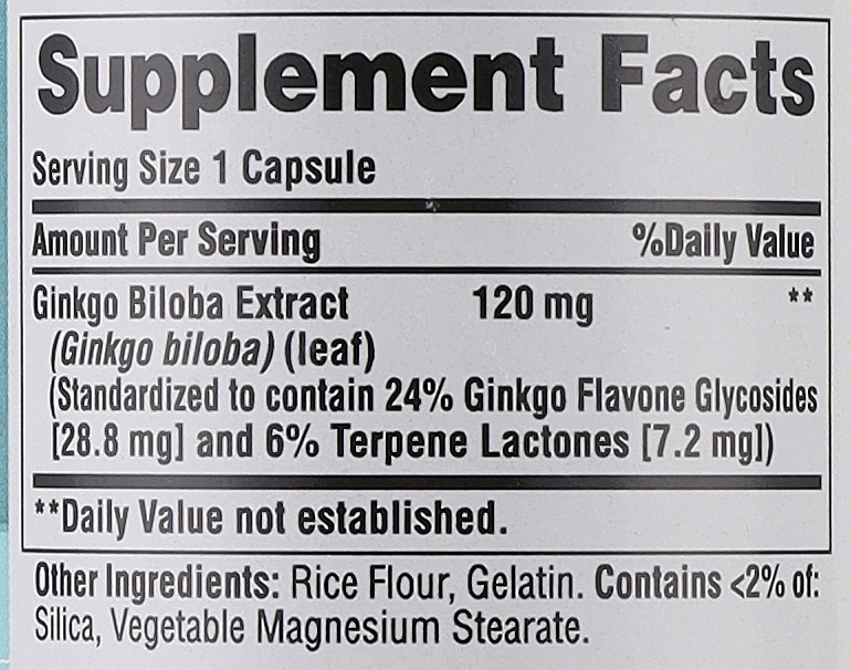 Supplement 'Ginkgo Biloba' 120 mg, capsules - Puritan's Pride Ginkgo Biloba — photo N3