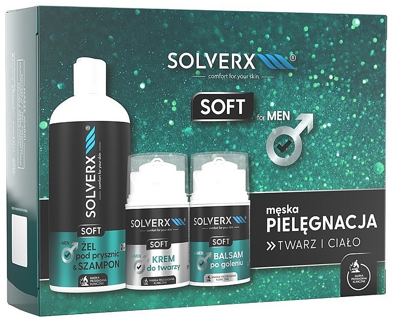 Set - Solverx Men Soft (ash/balm/50ml+f/cr/50ml+sh/gel/400ml) — photo N1