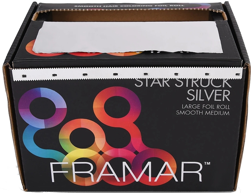 Hairdressers Foil Coll, 487 metres - Framar Large Roll Medium Star Struck Silver — photo N2