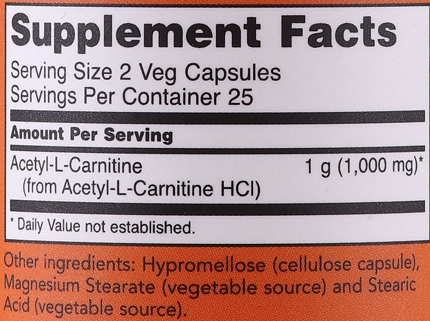 Dietary Supplement "Acetyl-L Carnitine", 500 mg - Now Foods Acetyl-L Carnitine — photo N12