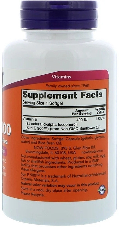 Vitamin Sun-E 400 - Now Foods Sun-E 400 IU Softgels — photo N15